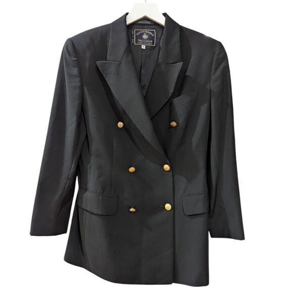 Faconnable Italy Women's 8 Black Double Breasted Wool Blazer with Gold Buttons - Picture 1 of 8